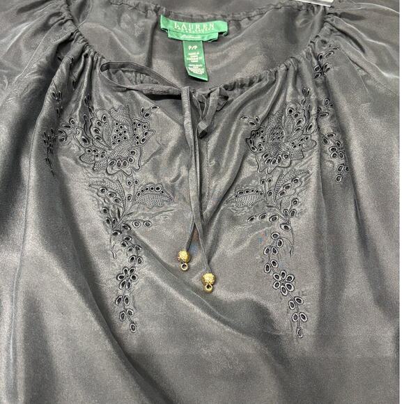 Lauren Ralph Lauren Blue Silk 3/4 Sleeve Drawstring Mini Dress Size XS - Picture 4 of 4